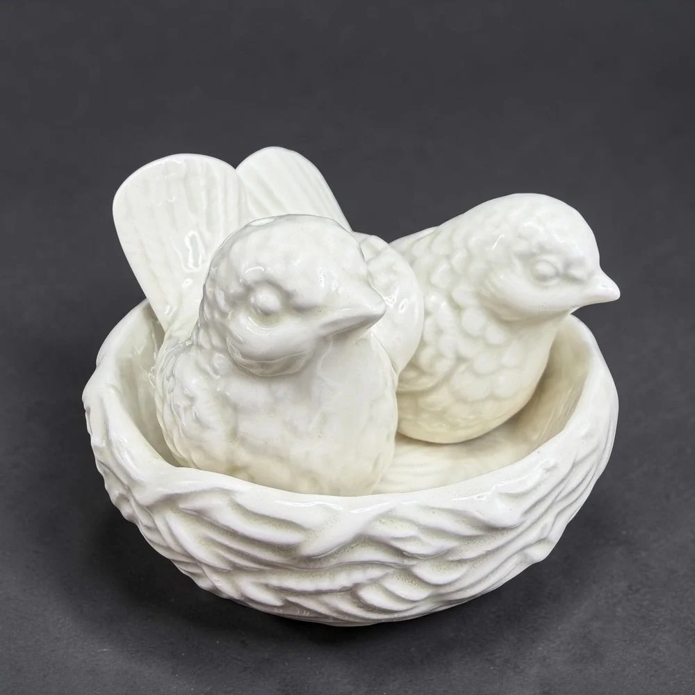 Vintage Fitz and Floyd White Bird Nest Salt Pepper Shakers 1978 Japan 3pc Set